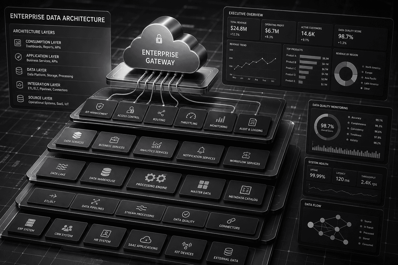 Technical architecture connecting facilities to AI and enterprise systems