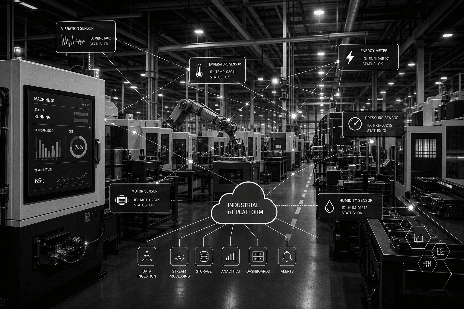 Industrial machines connected through enterprise IoT systems