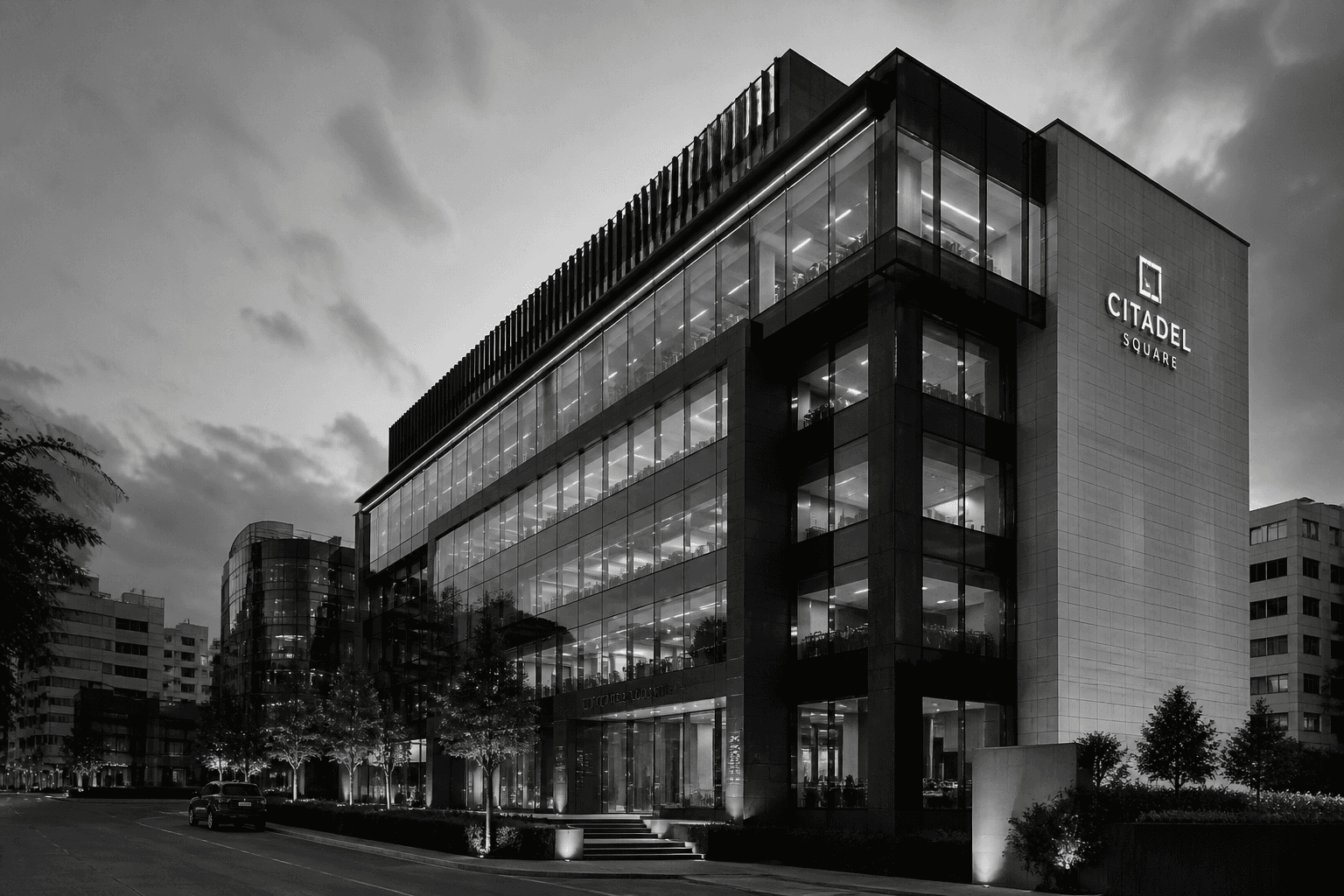 Modern commercial building exterior for facility operations